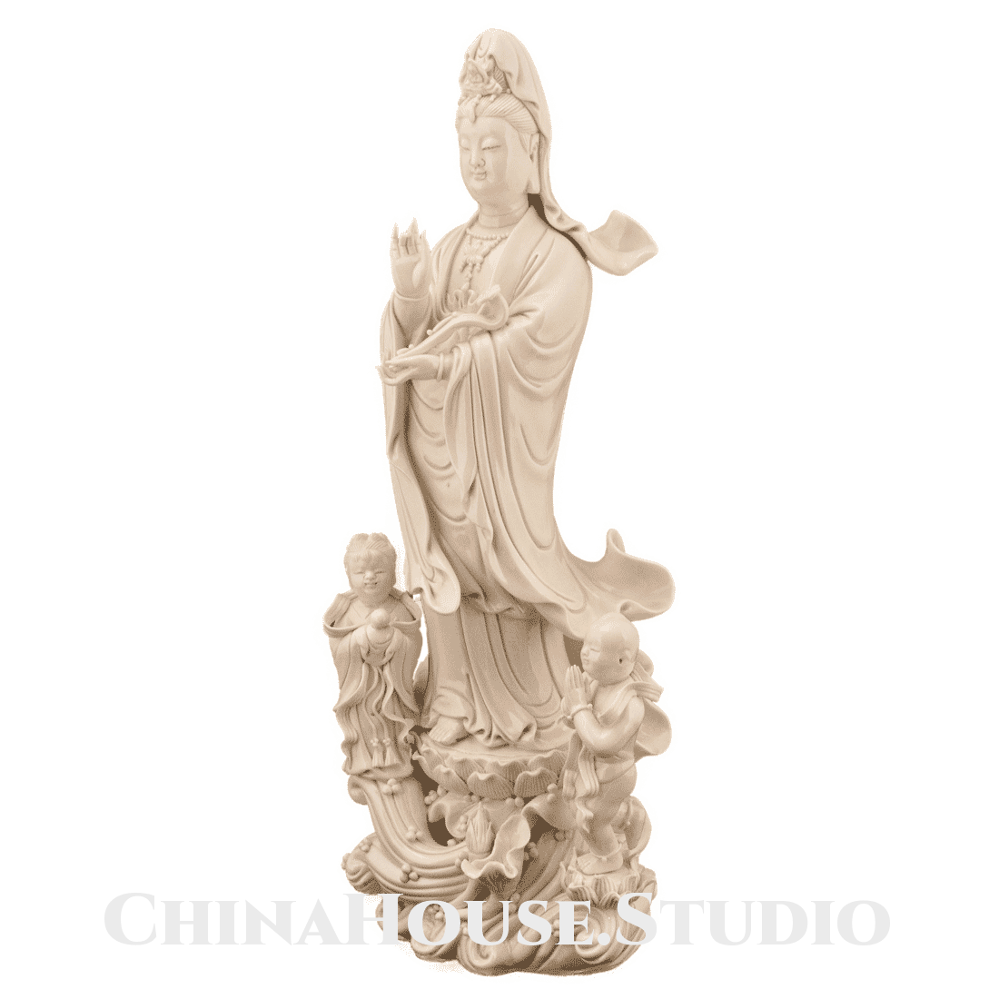 Статуэтка, фарфоровая "Гуань Инь с детьми" – богиня милосердия и сострадания в интернет-студии декора / шоурум | ChinaHouse.studio