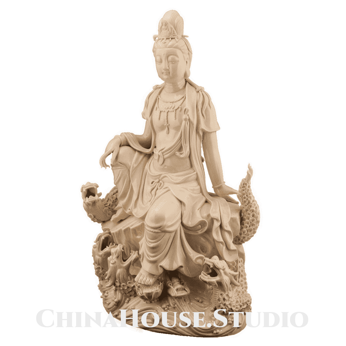 Статуэтка, фарфоровая "Гуань Инь на Драконе" – богиня милосердия и сострадания в интернет-студии декора / шоурум | ChinaHouse.studio