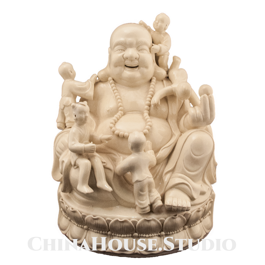 Статуэтка, фарфоровая - "Хотэй - окруженный счастливыми детьми" - Бог богатства и плодовитости в интернет-студии декора / шоурум | ChinaHouse.studio