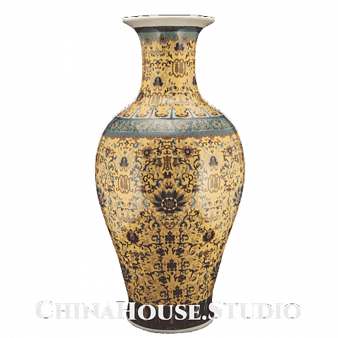 Китайская ваза, "Цветки талисмана" [吉祥] в интернет студии декора / шоурум | ChinaHouse.studio
